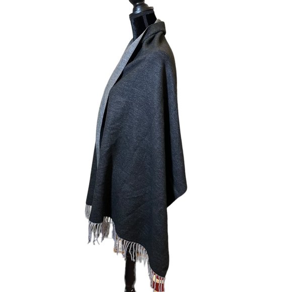 Unbranded Blanket Scarf Womens Long Rectangle Black Grey Reversible Soft Fringe - Picture 5 of 11